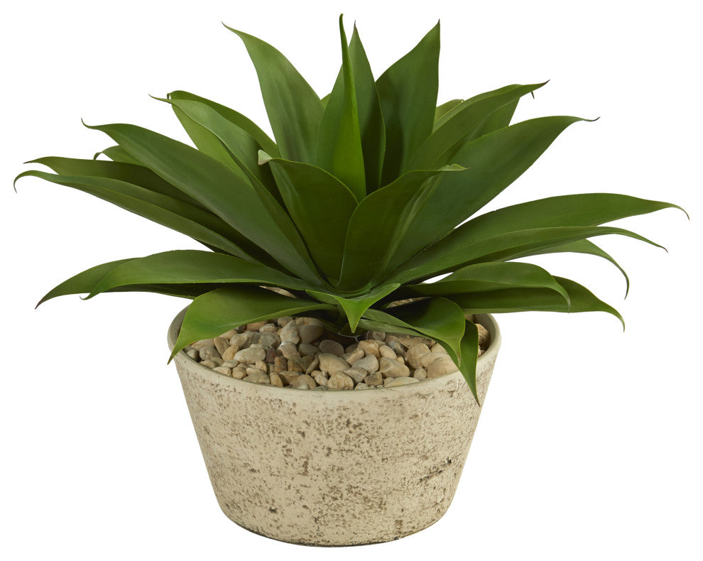1.5' Agave Succulent Artificial Plant, White Planter