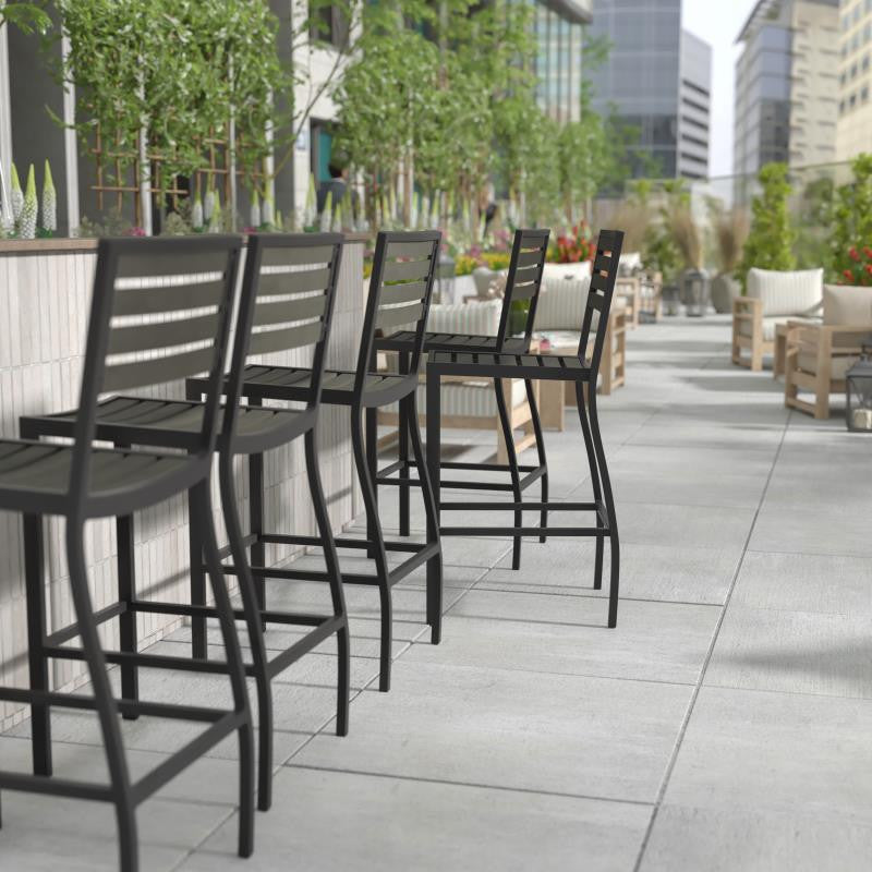 Lark Commercial Grade Outdoor Bar Height Stool, Gray Wash