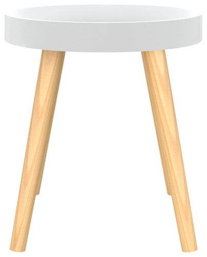 vidaXL Side Table Round Coffee Table White Engineered Wood and Solid Wood Pine