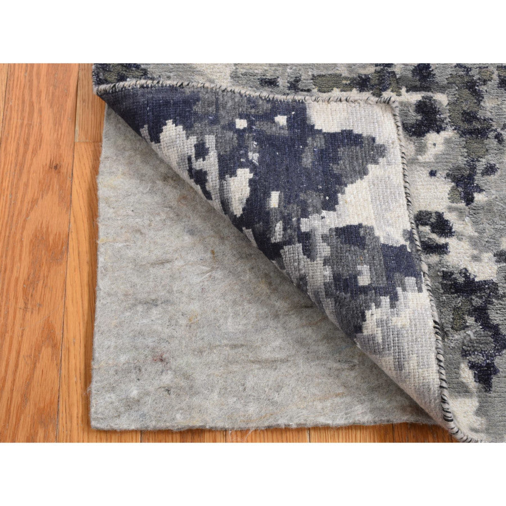 Abbey Black Galaxy Design Wool and Silk Hand Knotted Runner Rug 2'7" x 5'9"