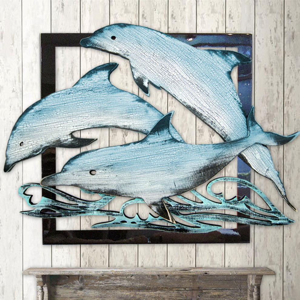 Dolphin Pod Vintage Wooden Wall Decor
