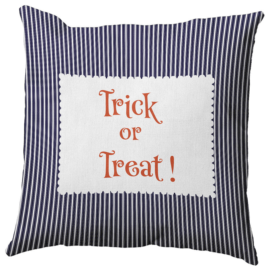 Halloween Trick or Treat Ticking Indoor/Outdoor Throw Pillow, Navy, 20"x20"