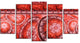 Red Living Cells Fractal Design, Abstract Canvas Art Print, 60"x32", 5 Panels