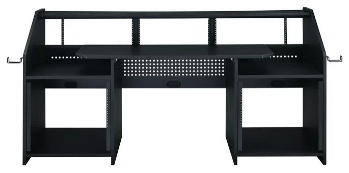 Modern Desk, Rectangular Top With Open Shelves & Metal Accents, Black