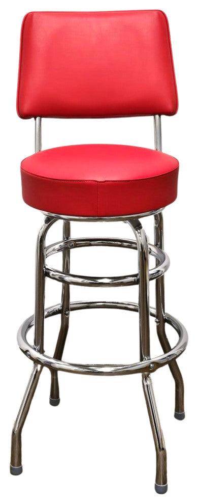 Retro Home Double Ring Upholstered 30" Swivel Bar Stool with Back, Red