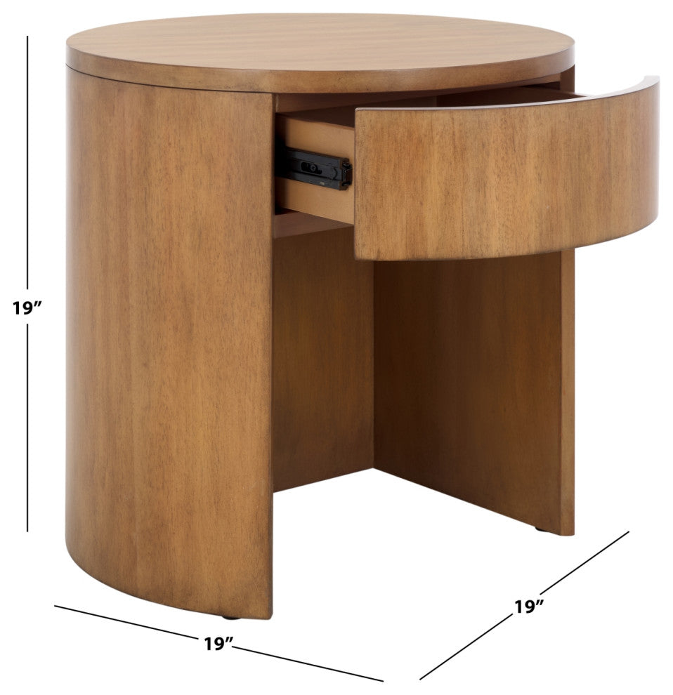 Safavieh Couture Daiya Round 1 Drawer Wood Nightstand, Natural