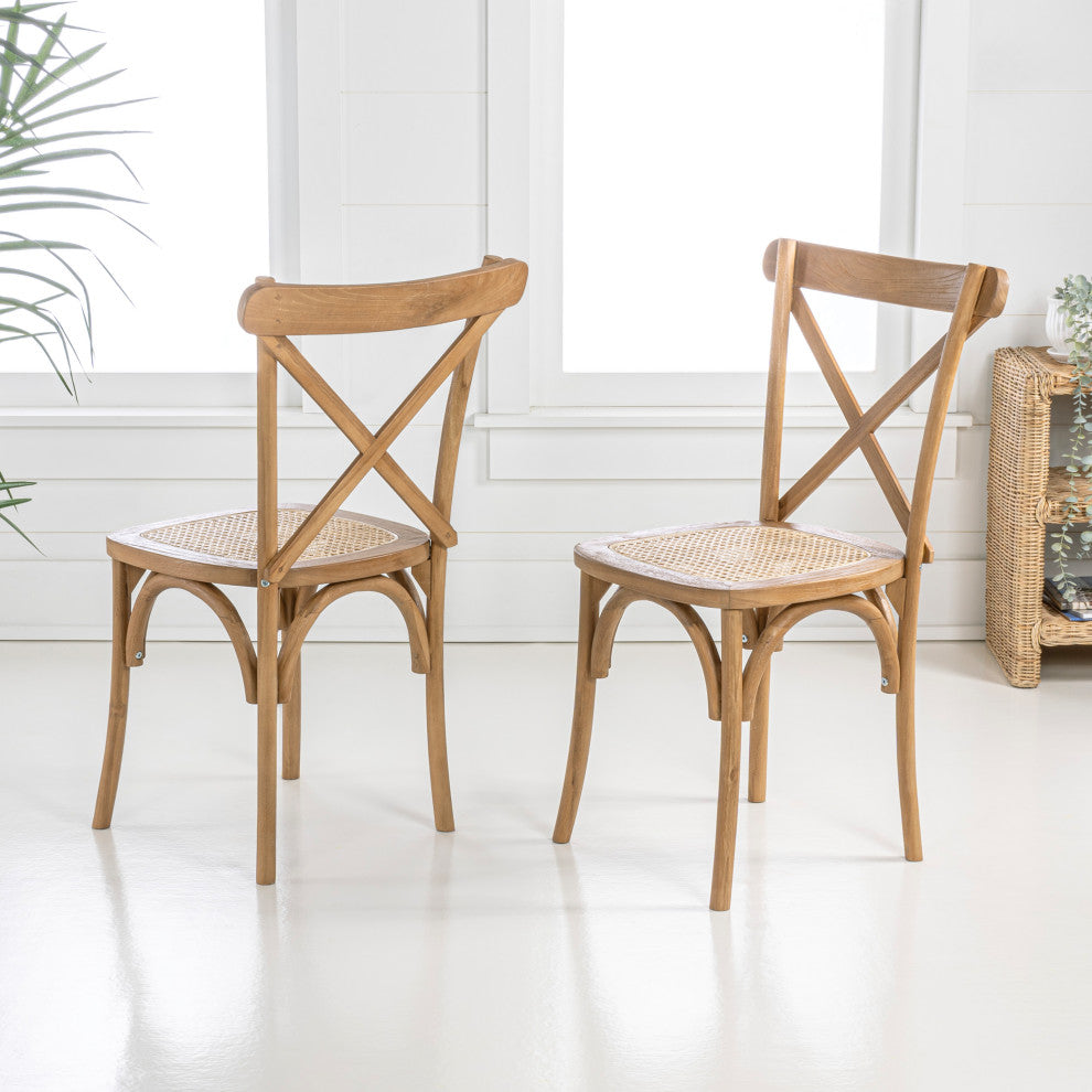 Cassis Classic Traditional X-Back Wood Rattan Dining Chair, Set of 2