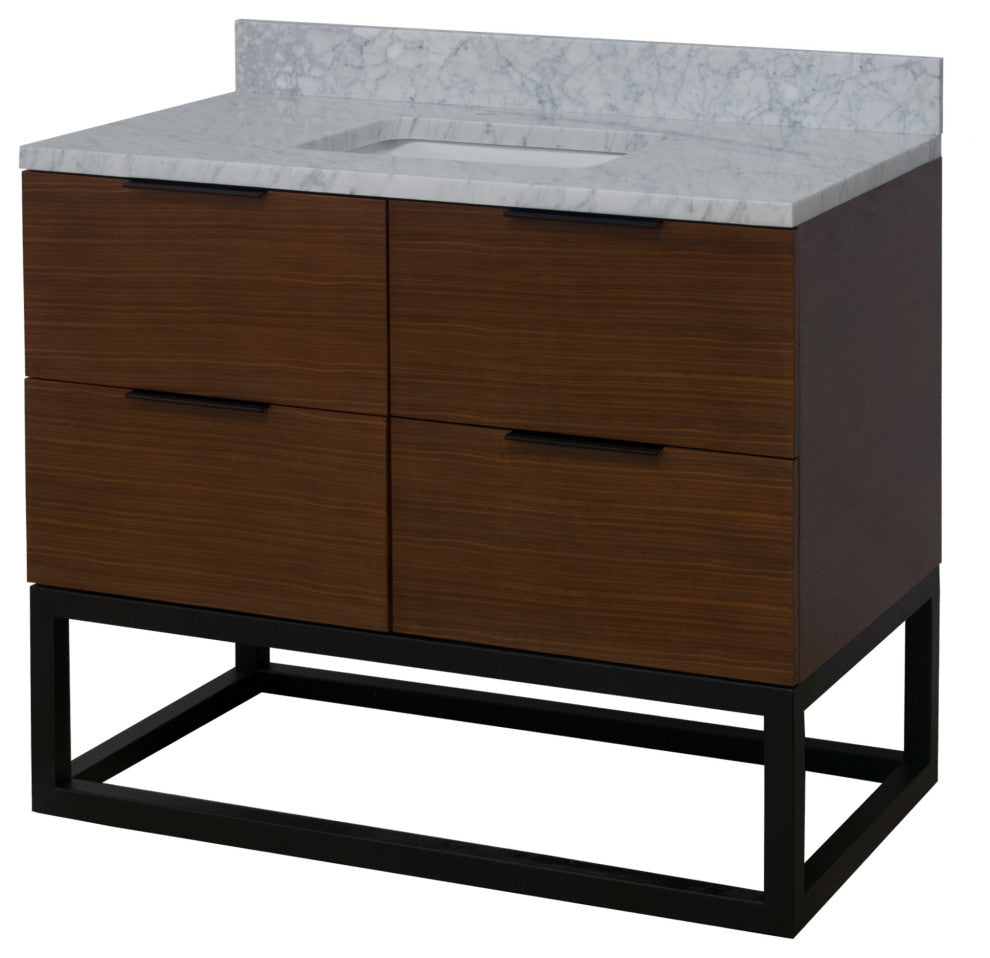 Mia 42" Bathroom Vanity, Walnut, Carrara Marble