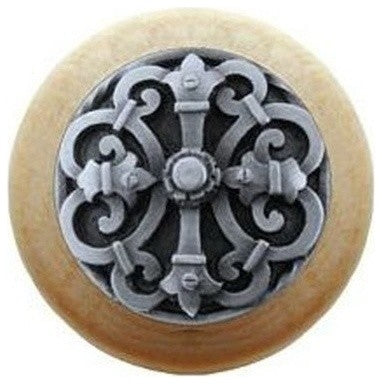 Chateau Natural Wood Knob, Clear Finish With Antique-Style Pewter