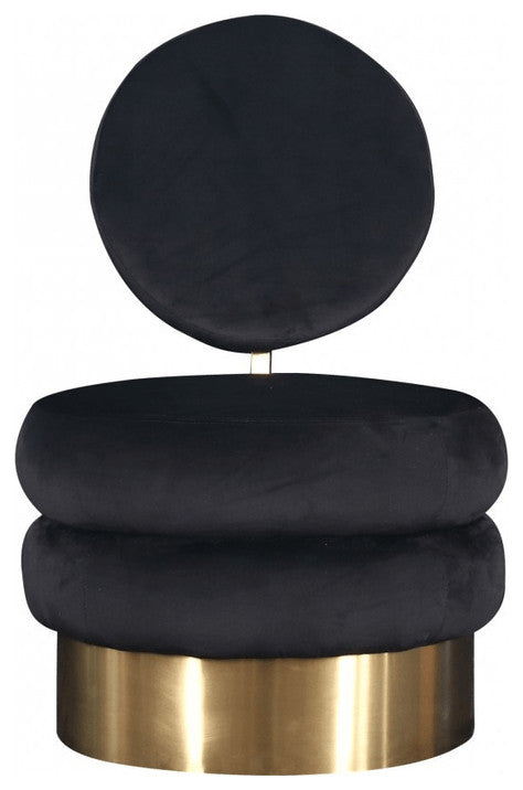 26" Black Velvet And Gold Contemporary Barrel Chair