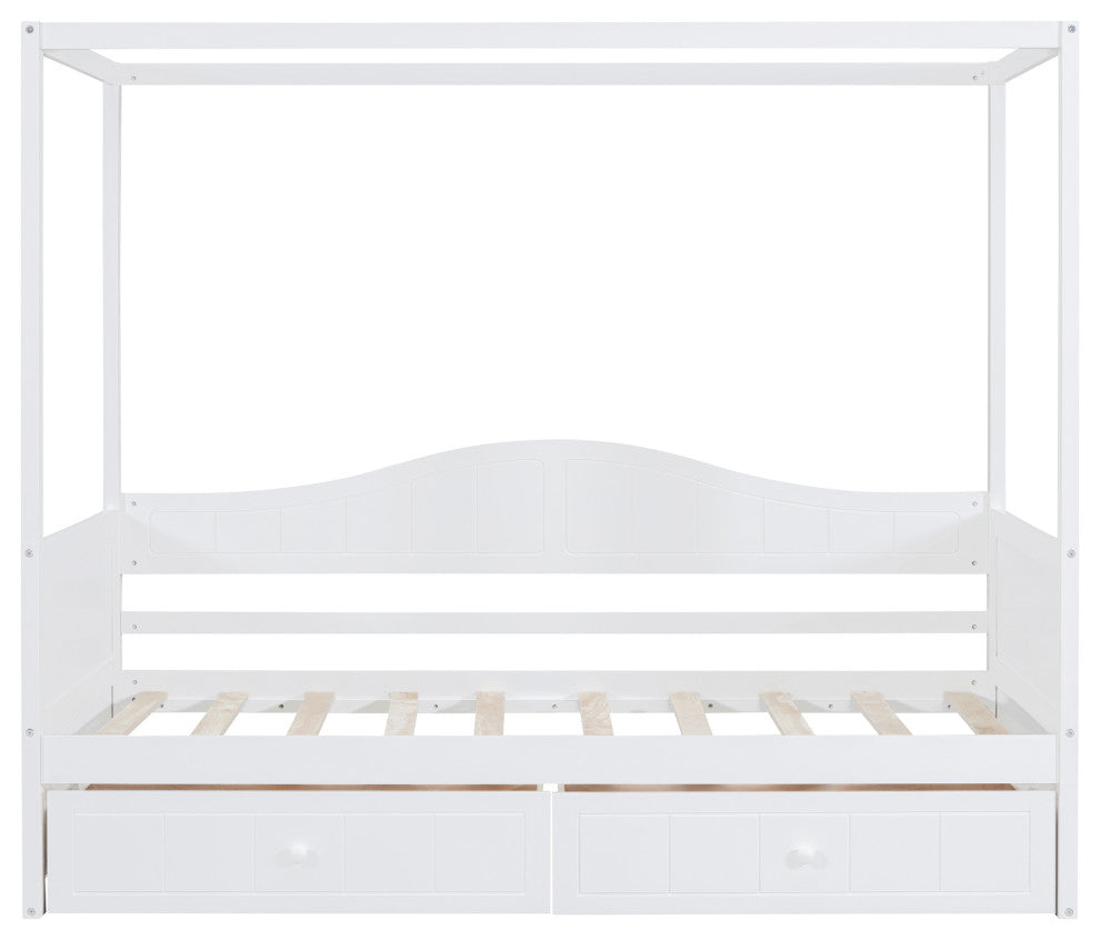 Gewnee Twin Size Canopy Day Bed with 2 Drawers, White