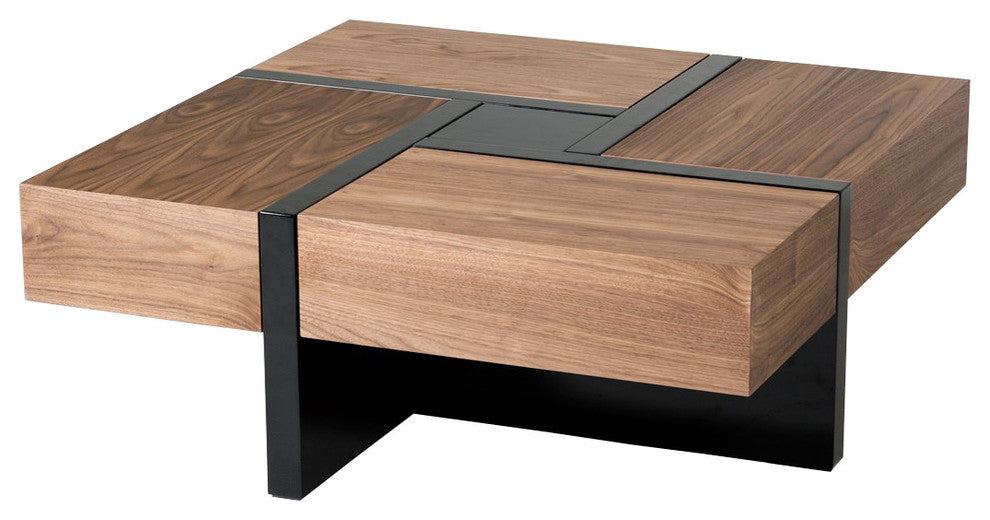 Modrest Makai Modern Walnut and Black Square Coffee Table