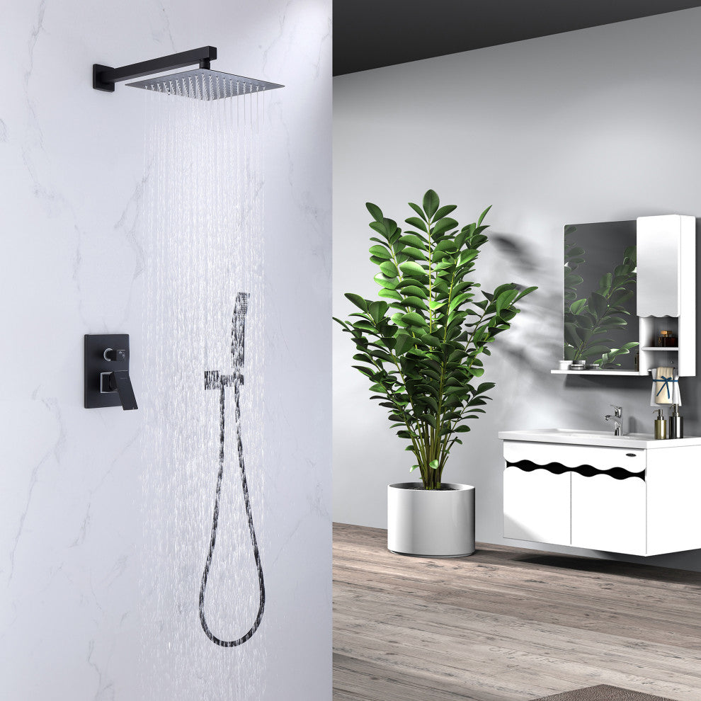 Wall Mounted Pressure Balanced Complete Shower System With Rough-In Valve, Matte