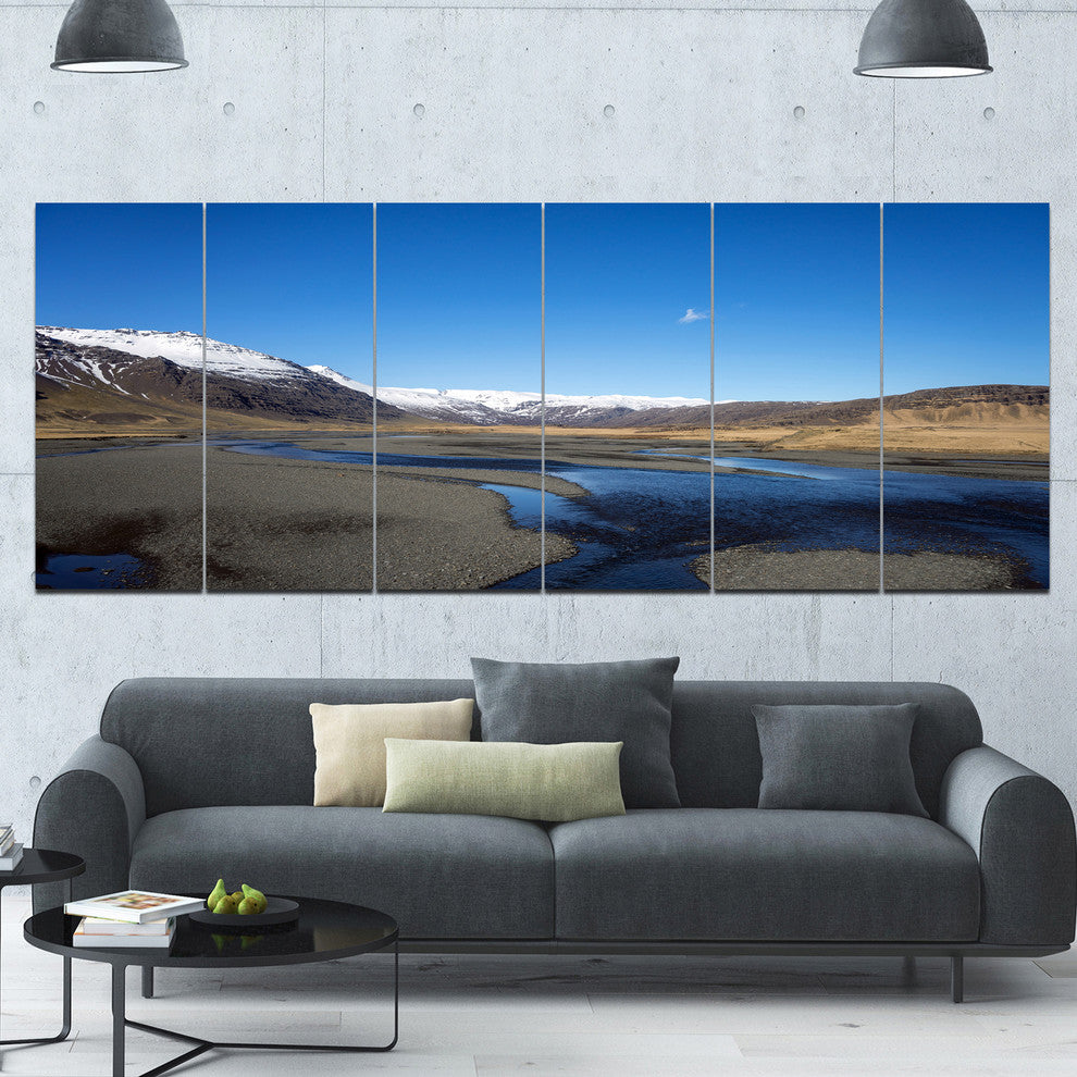 Mountains and Lakes Iceland, Landscape Canvas Art Print, 70"x28", 6 Panels