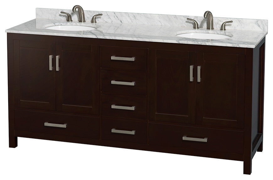 Wyndham WCS141472DESCMUNOM70 Espresso 72 Inch Vanity with Sinks and Mirror