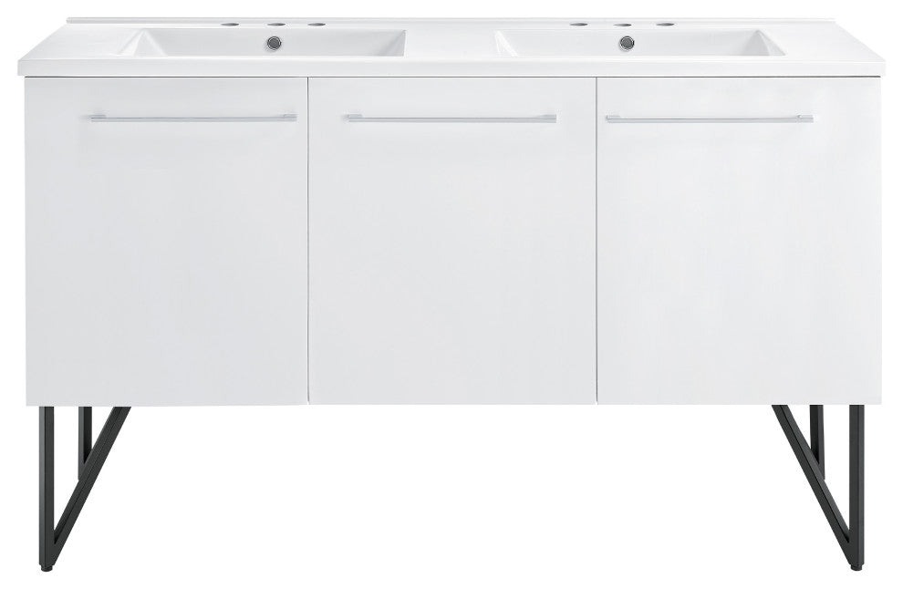 Annecy 60" White, Double Basin Bathroom Vanity With White, 3-Hole Sink Top