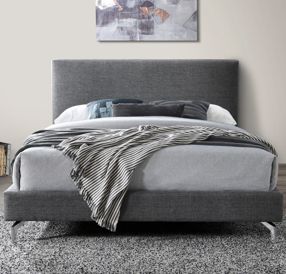 Harry Upholstered Platform Bed Queen Size, Dark Grey