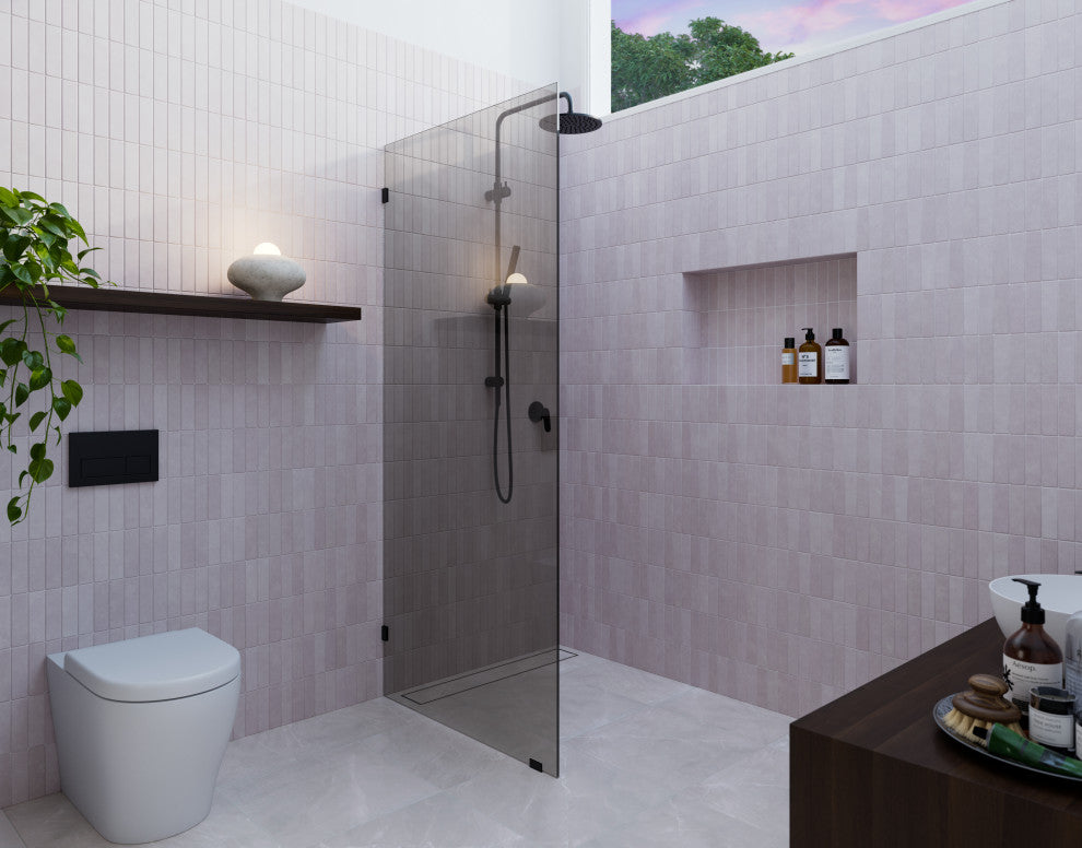 Ursa 30"x78" Frameless Single Glass Shower Panel, Gray Tint, Matte Black