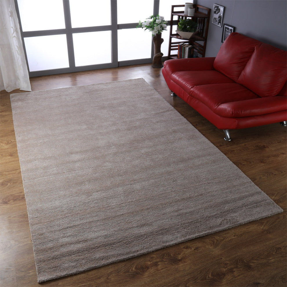 Hand Knotted Loom Silk Mix Area Rug Solid Beige
