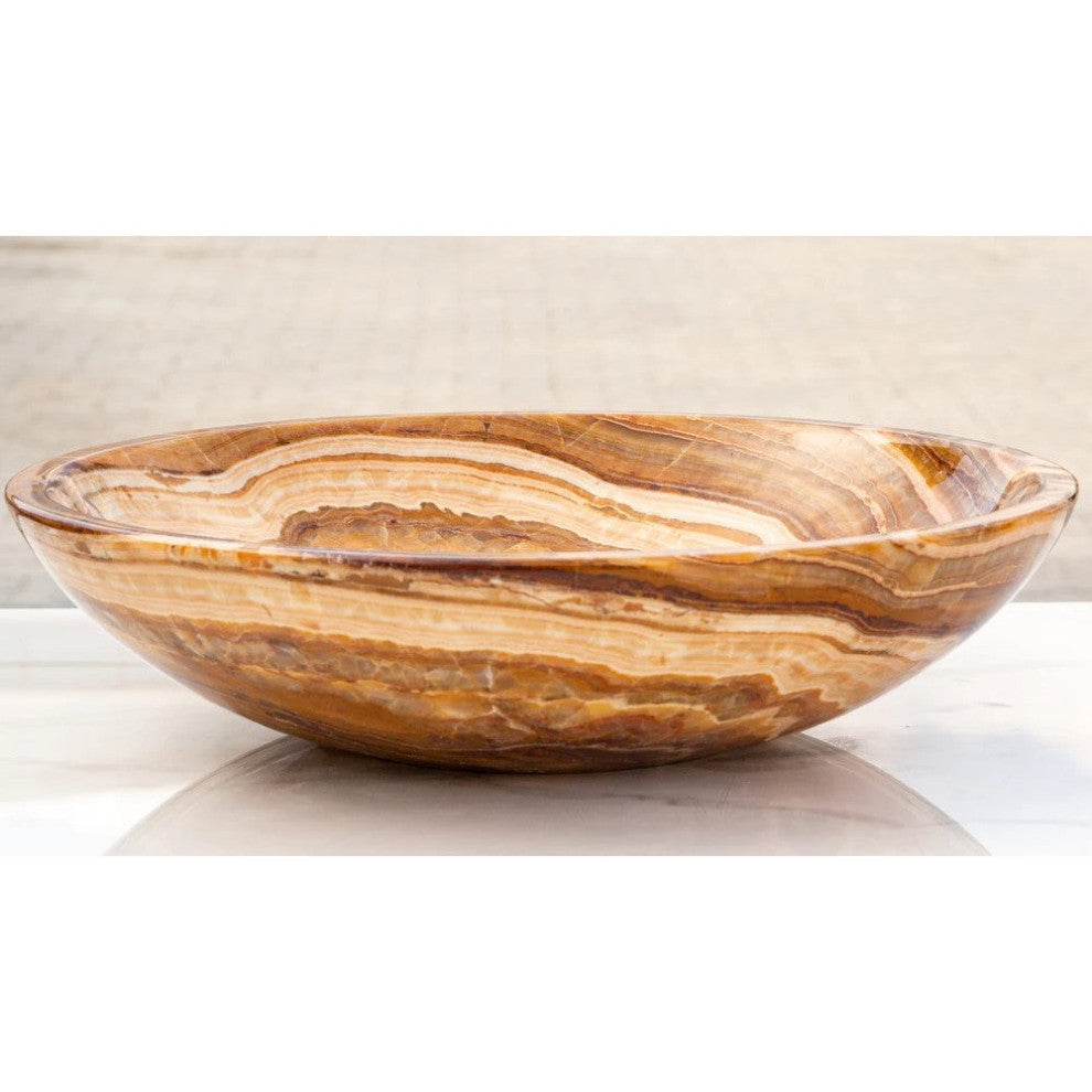 Brown Onyx Translucent Natural Stone Vessel Bowl Sink Polished  (D)16" (H)4"