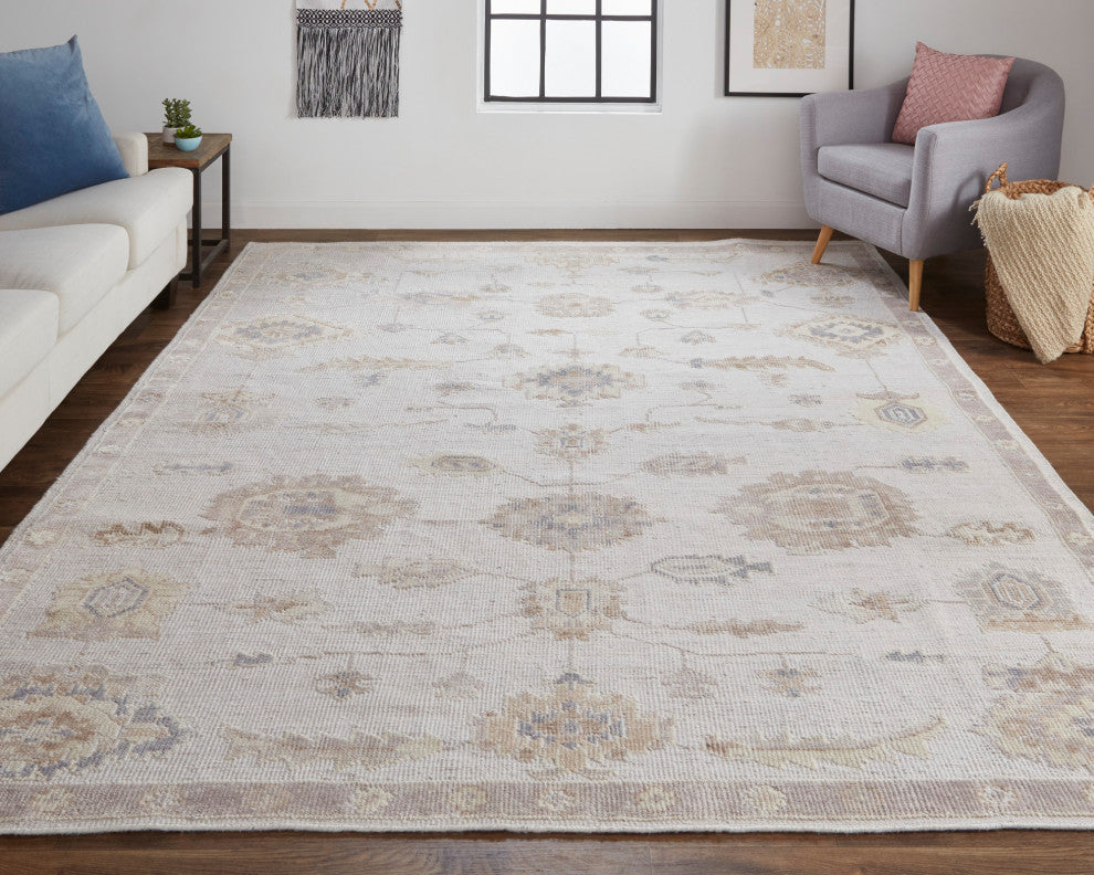 Weave & Wander Tierney Eco Friendly PET Oushak Rug, Warm Gray/Ivory Cream, 8' X