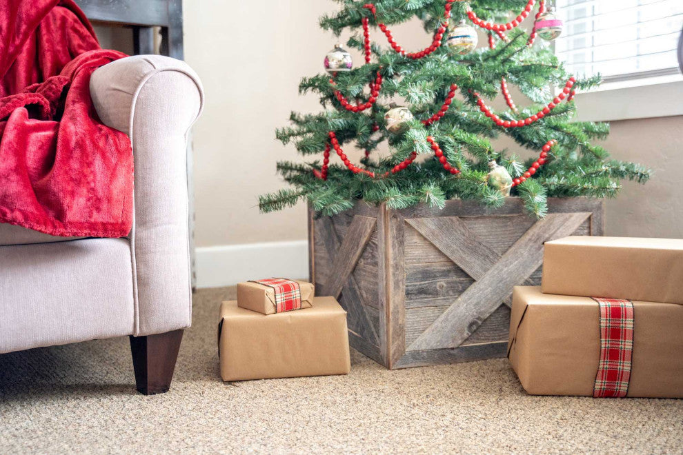 HomeRoots 23" Square Natural Weathered Gray Christmas Tree Collar