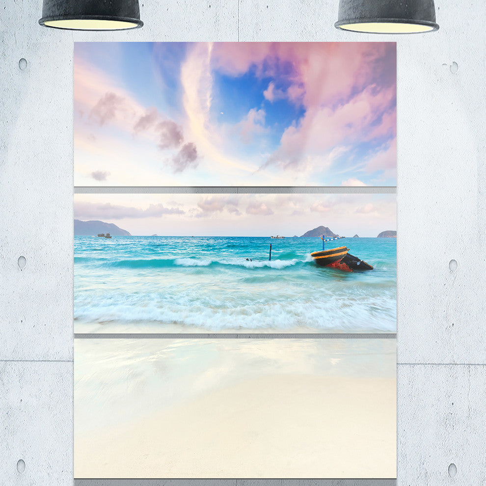 "Exotic Seashore Sunset Over Blue Sea" Metal Wall Art, 3 Panels, 28"x36"
