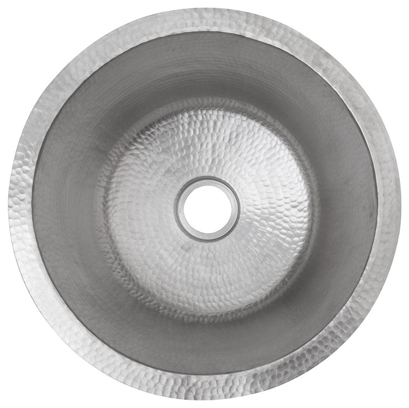 16" Round Hammered Copper Bar Sink, Nickel, 2" Drain Opening