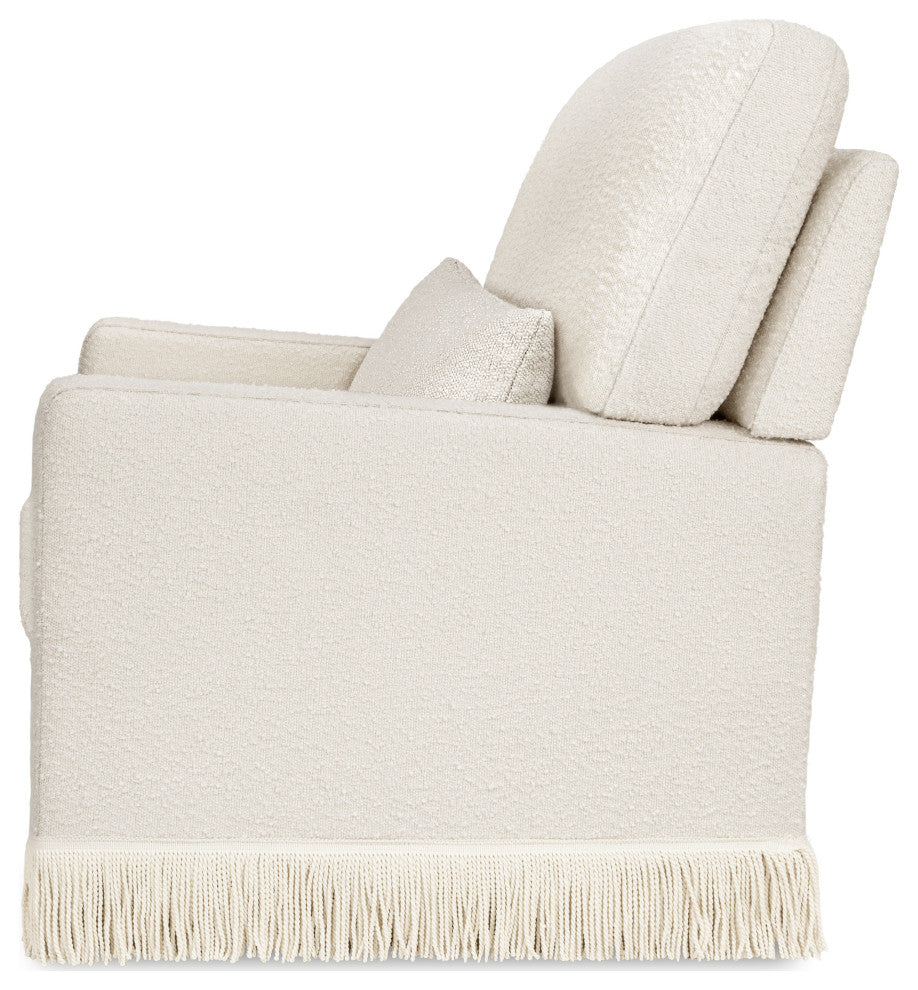 Crawford Pillowback Comfort Swivel Glider, Boucle with Tassel Fringe, Ivory