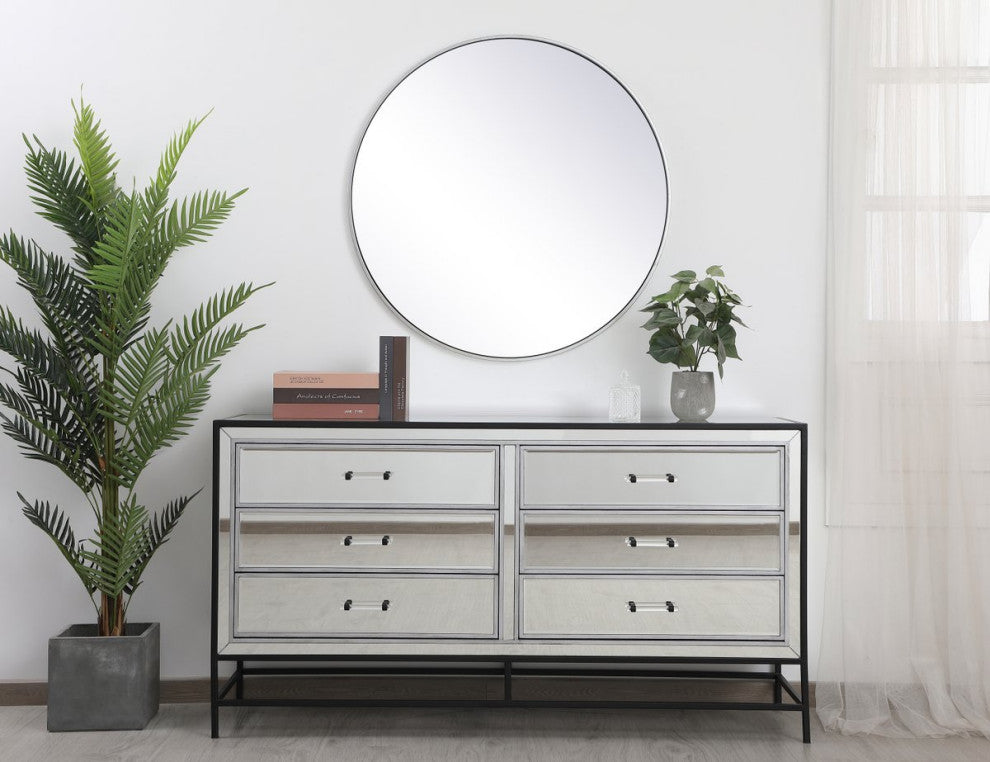 Bailee 60" Mirrored 6-Drawer Chest, Black