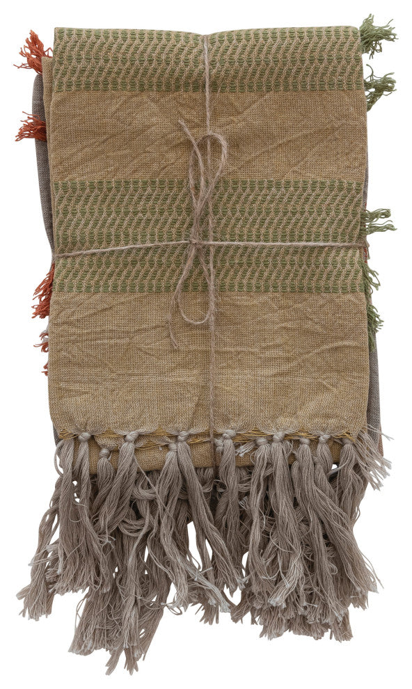 Cotton Tea Towels with Fringe, Set of 3 Colors