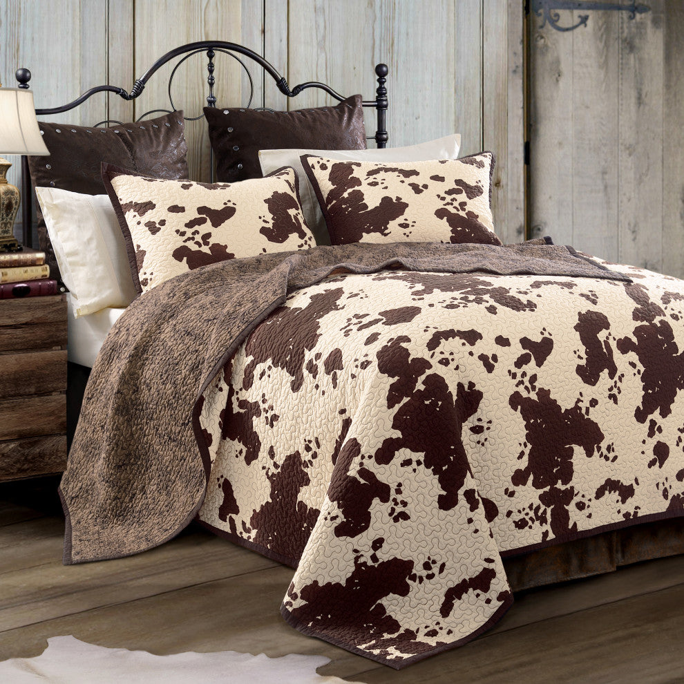 Elsa Cowhide Reversible Quilt Set, Chocolate, 3PC, King