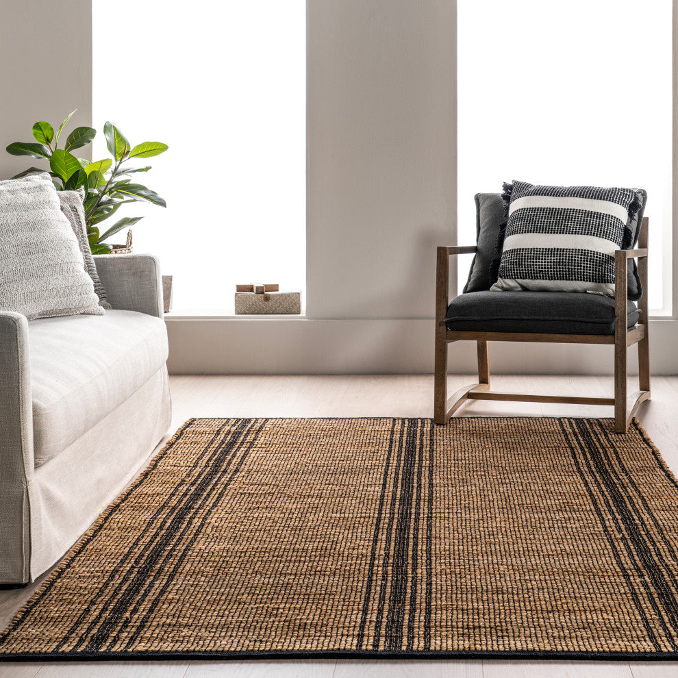 Nuloom Odette Braided Striped Jute Rug, Natural 5' x 8'