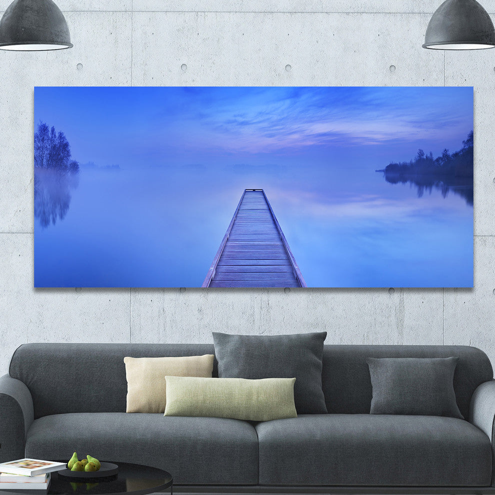 Jetty at Blue Dawn Panorama, Large Bridge Canvas Art Print, 60"x28"
