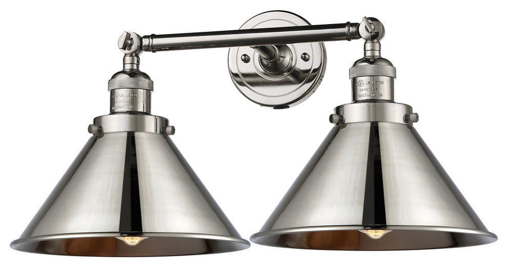 2-Light Briarcliff 19" Bath Fixture, Polished Nickel