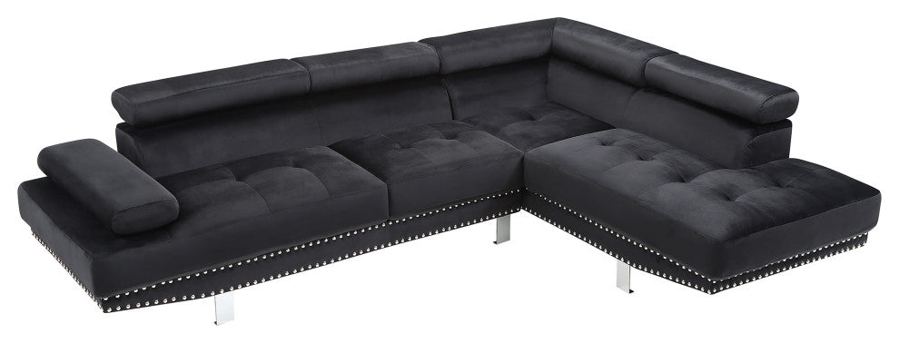 Derek 109" W 2 Piece Velvet L Shape Sectional Sofa, Black