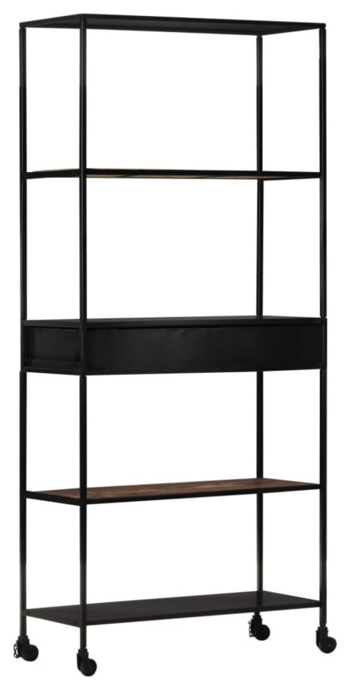 Vidaxl Book Cabinet 35.4"x13.8"x70.9" Rough Mango Wood and Iron