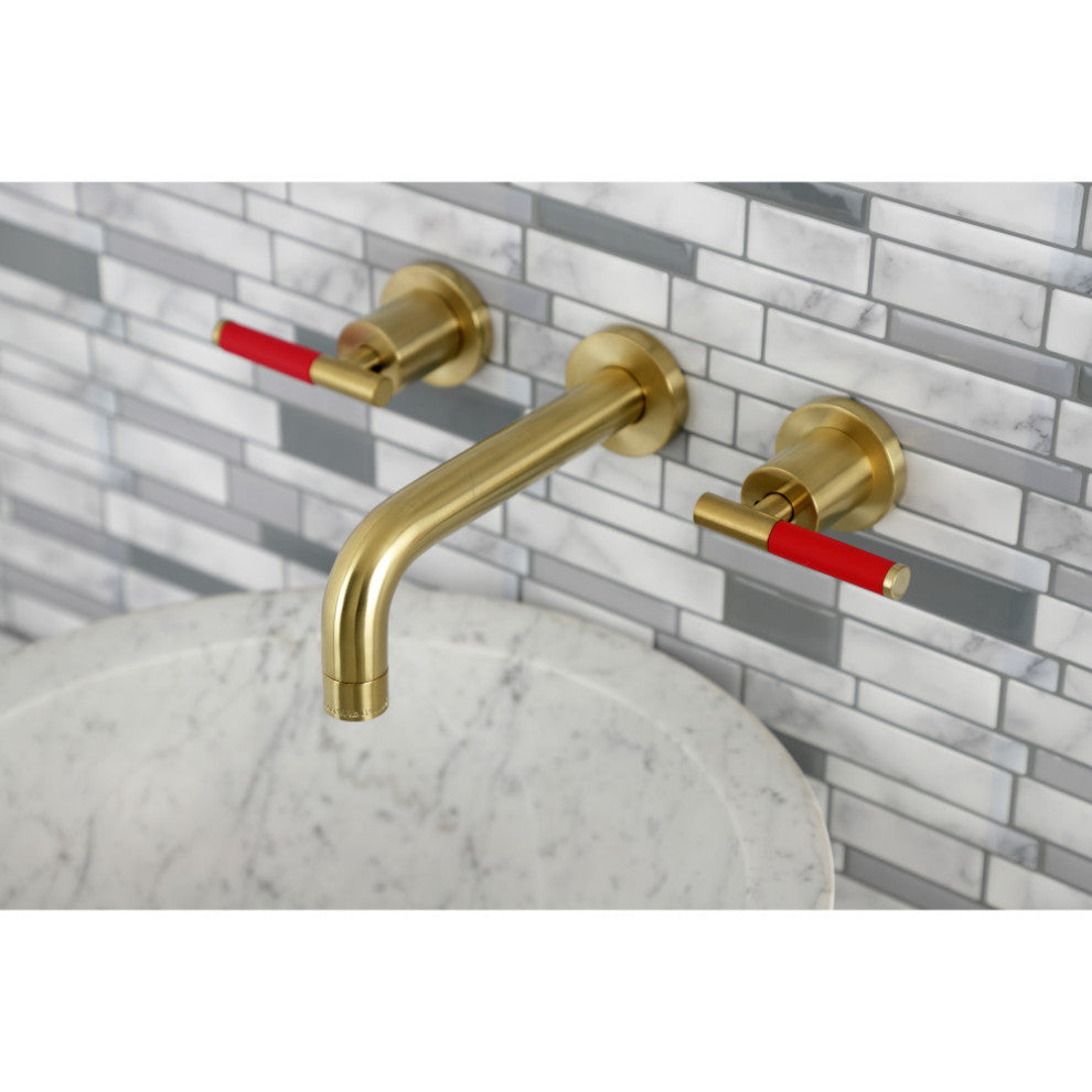 Kingston Brass KS8127CKL Two-Handle Wall Mount Bathroom Faucet, Brushed Brass