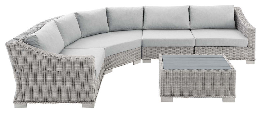 Lounge Sectional Sofa Chair Table Set, Rattan, Wicker, Gray, Outdoor