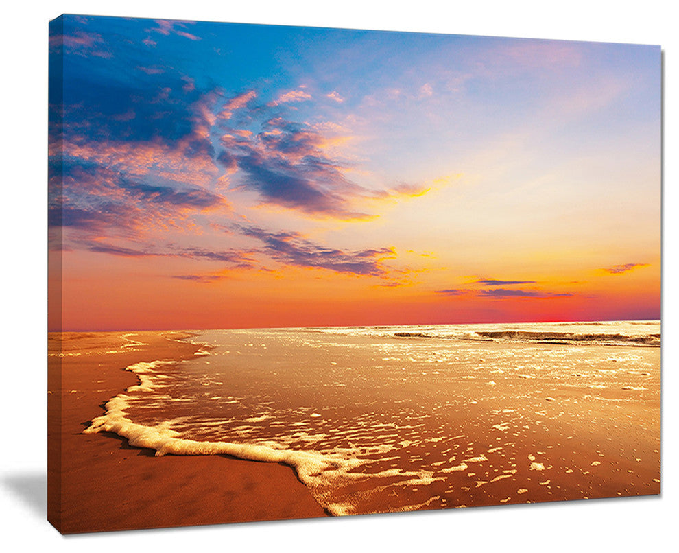 "Fascinating Beach With Flowing Waves" Contemporary Seascape Art Canvas, 40"x30"