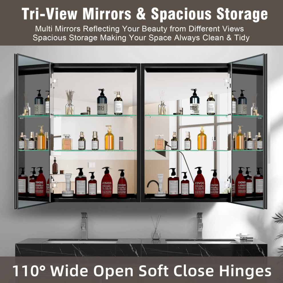 39"x30" Surface Mount Frameless Aluminum LED Medicine Cabinet With Anti-Fogger