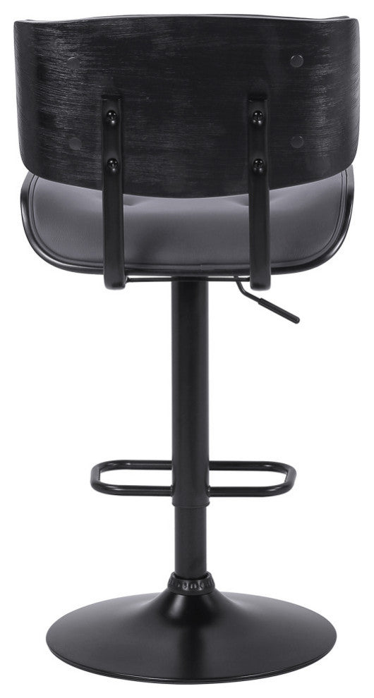 Brooklyn Adjustable Swivel Faux Leather and Wood Bar Stool With Metal Base, Gray and Black