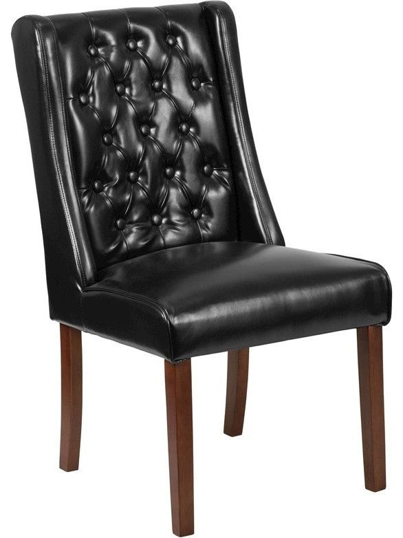 Mike Black Leather Tufted Parsons Chair