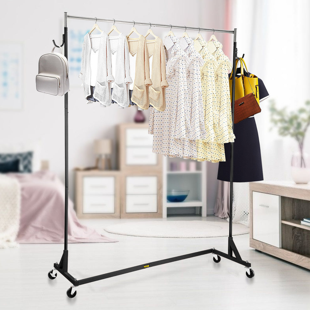 Z Rack Adjustable Height Rolling Garment Rack, Black, 23.62x62.99x70.87 in
