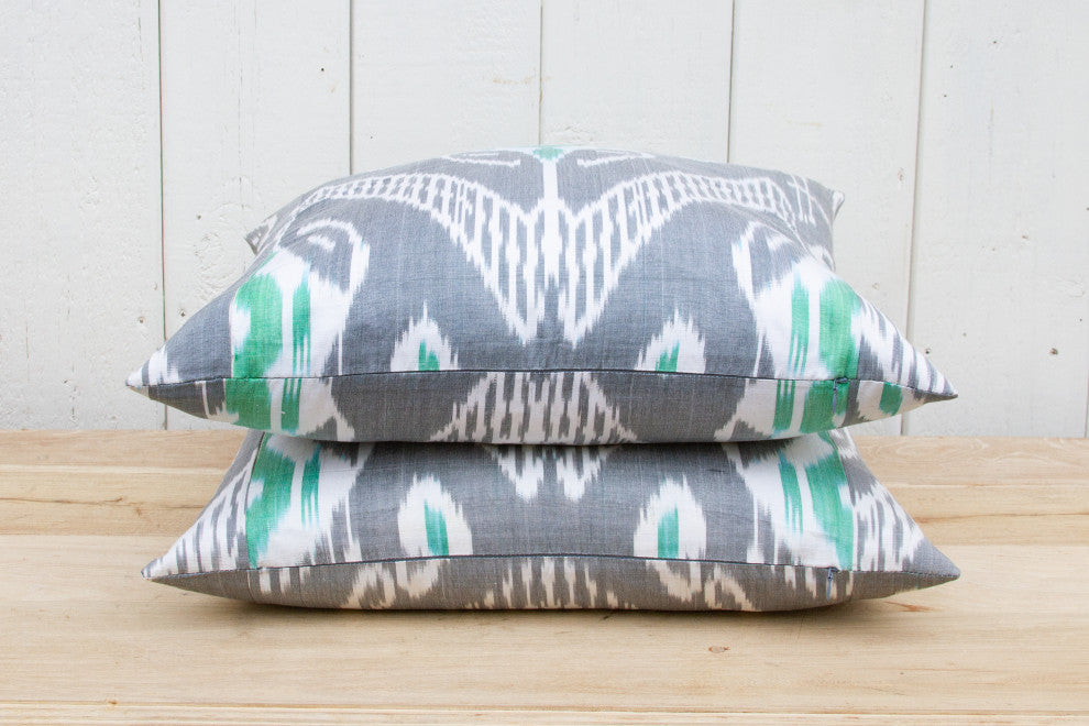 Pair of Gray Ikat Silk Pillows