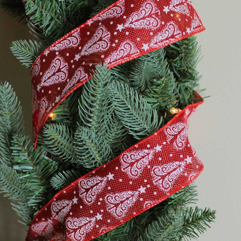 Red & White Trees Wired Christmas Craft Ribbon