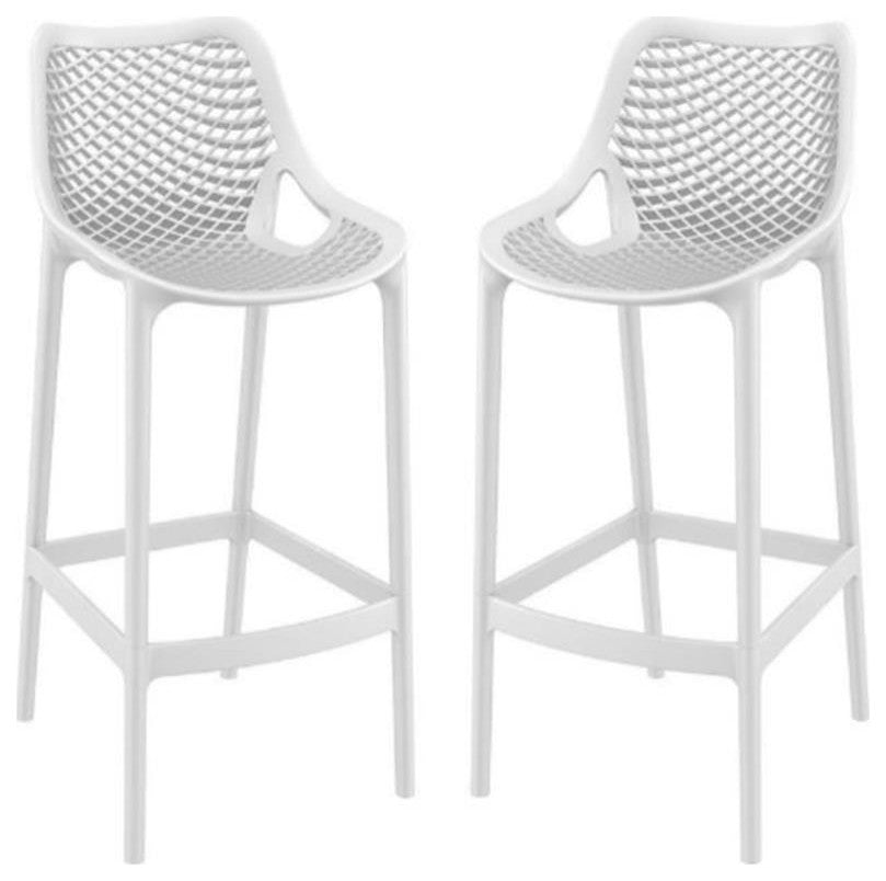 Home Square Polypropylene Patio Bar Stool in White - Set of 2