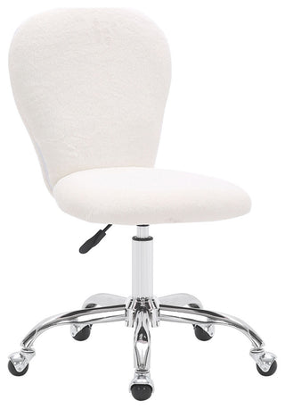 Critter Sitters Emmy Faux Fur Swivel Office Chair, White/Chrome