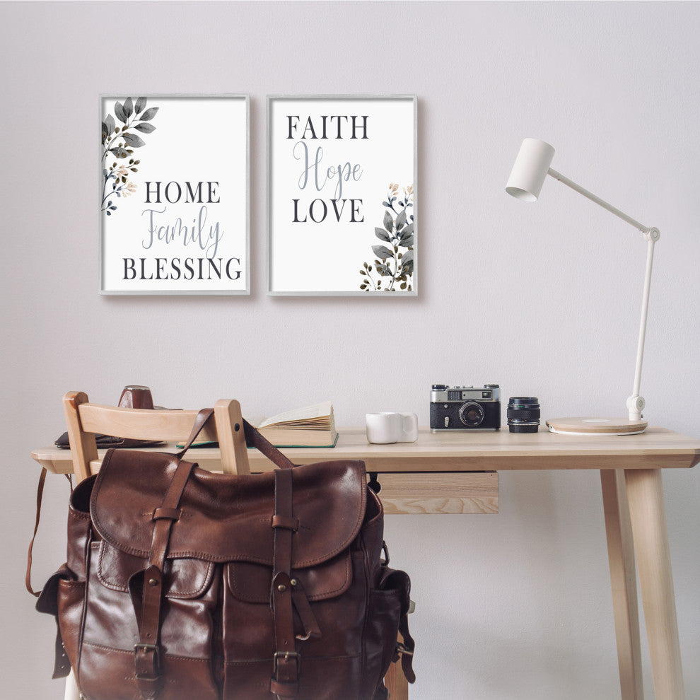 Faith Hope Home Family Phrases Soft Black Florals,11 x 14