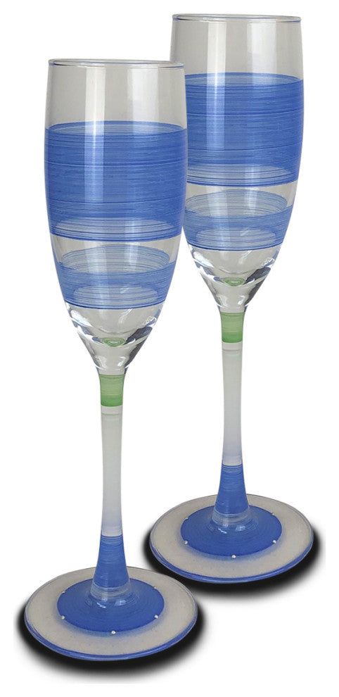 Retro Stripe Blue Champagne Glasses, Set of 2